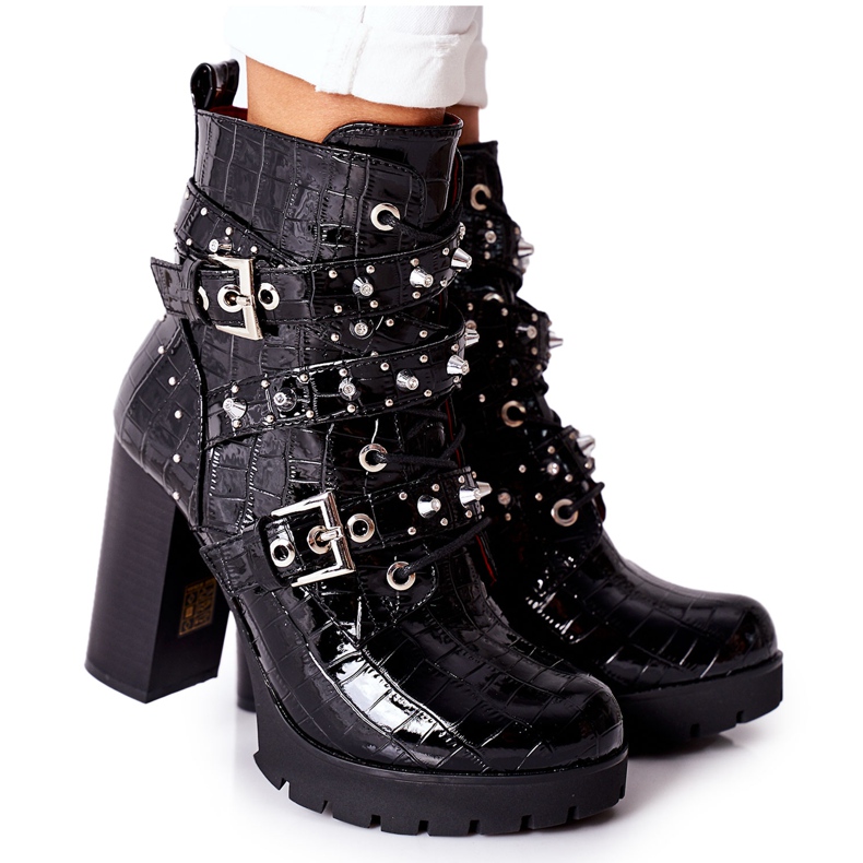 BM Botas sobre un poste Wombridge de cocodrilo lacado negro BM Botas sobre un poste Wombridge de cocodrilo lacado negro