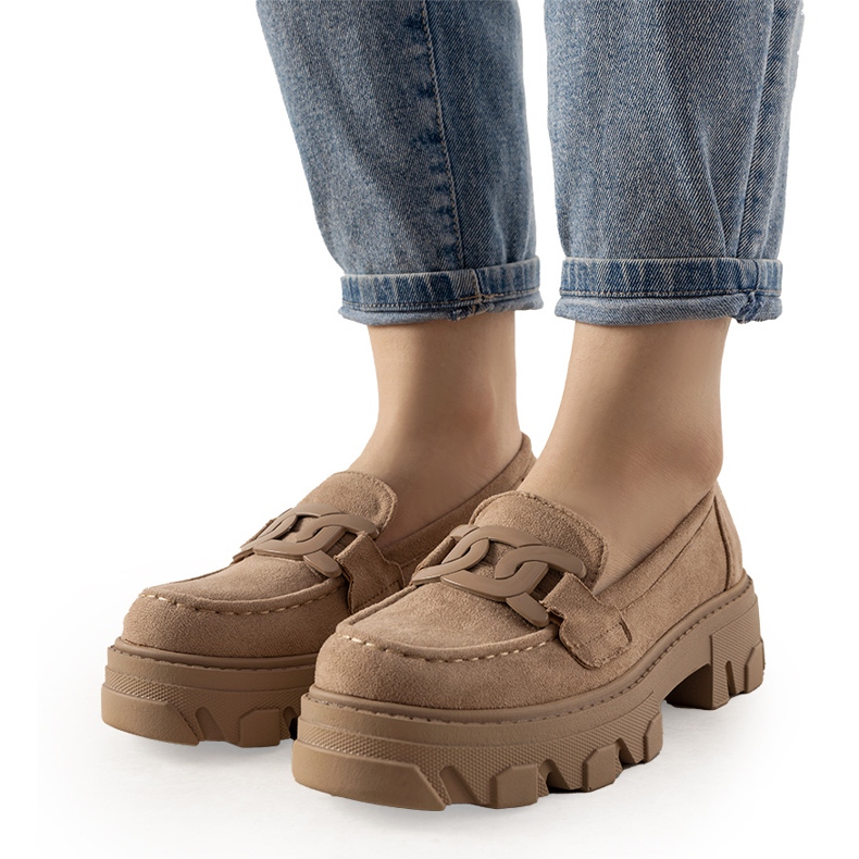 Mocasines beige sobre suela alta Perla