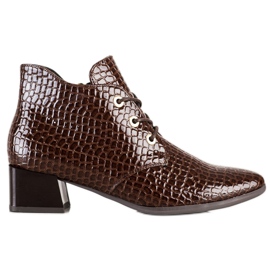 Botas VINCEZA con cordones y estampado de serpiente marrón