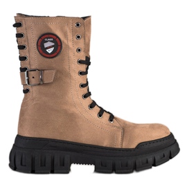 SHELOVET Botas de gamuza en la plataforma marrón