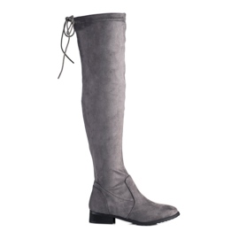 M.Daszyński Botas por encima de la rodilla con tacón plano gris