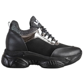SHELOVET Zapatillas de deporte de cuña de moda Love negro