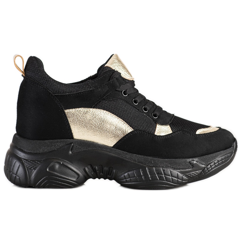 SHELOVET Cómodas zapatillas NEGRAS y ORO negro dorado