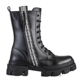 SHELOVET Botas con amor de cuero ecológico negro