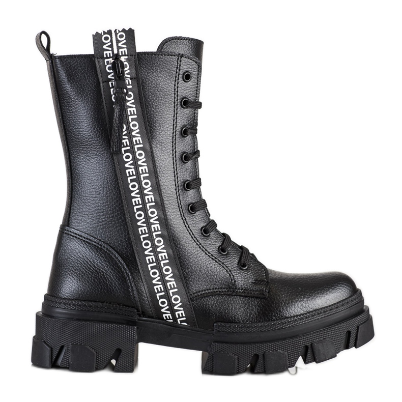 SHELOVET Botas con amor de cuero ecológico negro