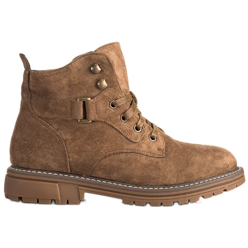 SHELOVET Botines de ante con cordones marrón