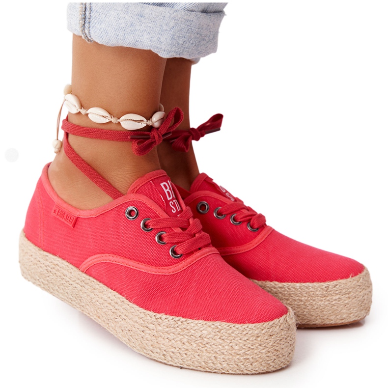 Alpargatas con cordones en una plataforma trenzada Big Star FF274141 Rojo