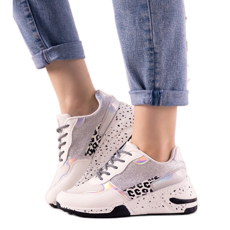 Zapatillas blancas con inserciones holográficas Manitoba blanco plata Zapatillas blancas con inserciones holográficas Manitoba blanco plata