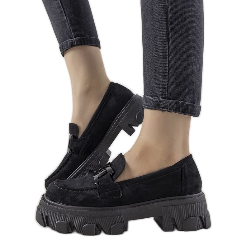 Mocasines negros con suela alta Perla