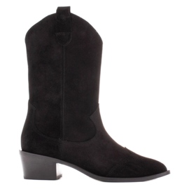 Marco Shoes Bota cowboy negra confeccionada en ante natural negro