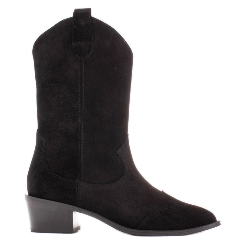 Marco Shoes Bota cowboy negra confeccionada en ante natural negro