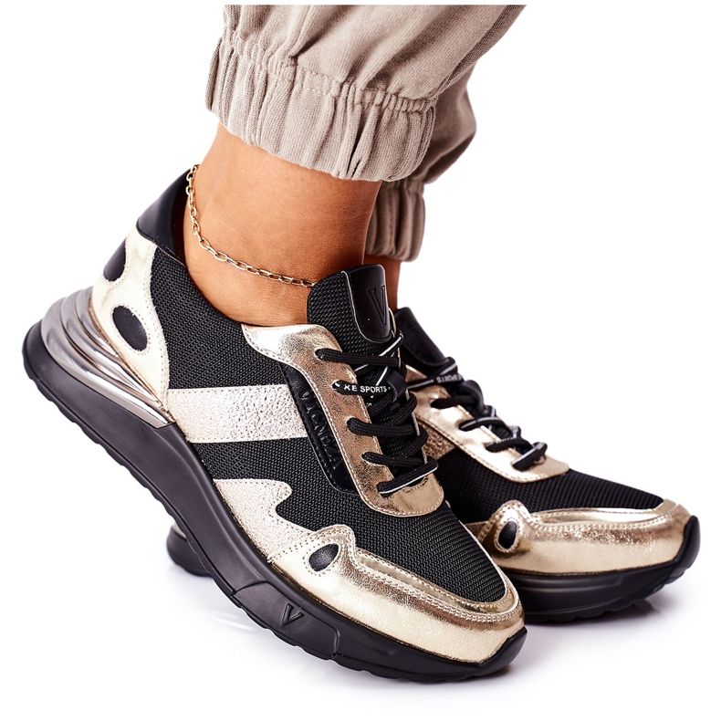 Vinceza Zapatillas Deportivas Mujer Zapatillas Negras y Doradas Manitoba negro dorado