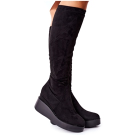 S.Barski Botas de cuña de ante S. Barski Black Celina negro