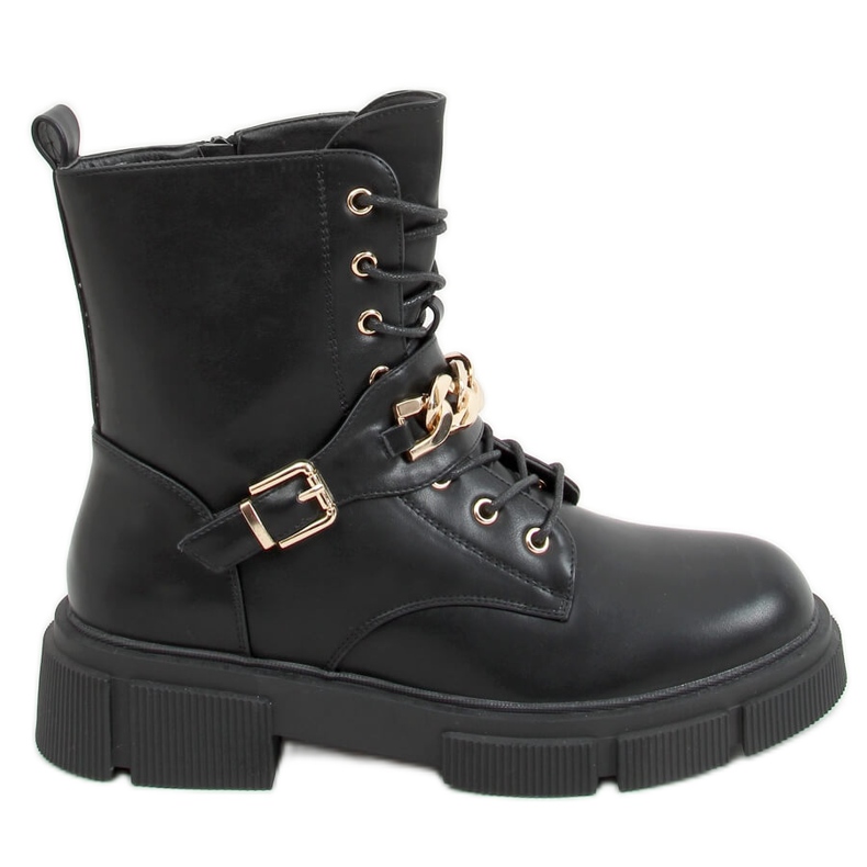 Botas militares con cadena negra HB-106 PU / NEGRO