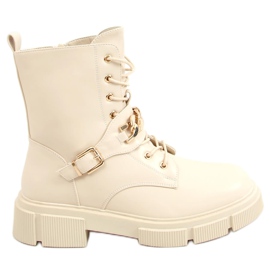 Botas militares beige con cadena HB-106 PU / BEIGE