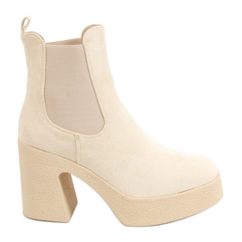 Botas de tacón de goma color crema ST-62P Beige
