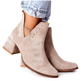 Lewski Shoes Botines de ante para mujer con recortes Lewski Cappuccino 3074 / B beige