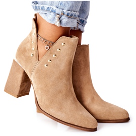 Lewski Shoes Botines de ante para mujer con recortes Lewski Beige Sand 3075 marrón