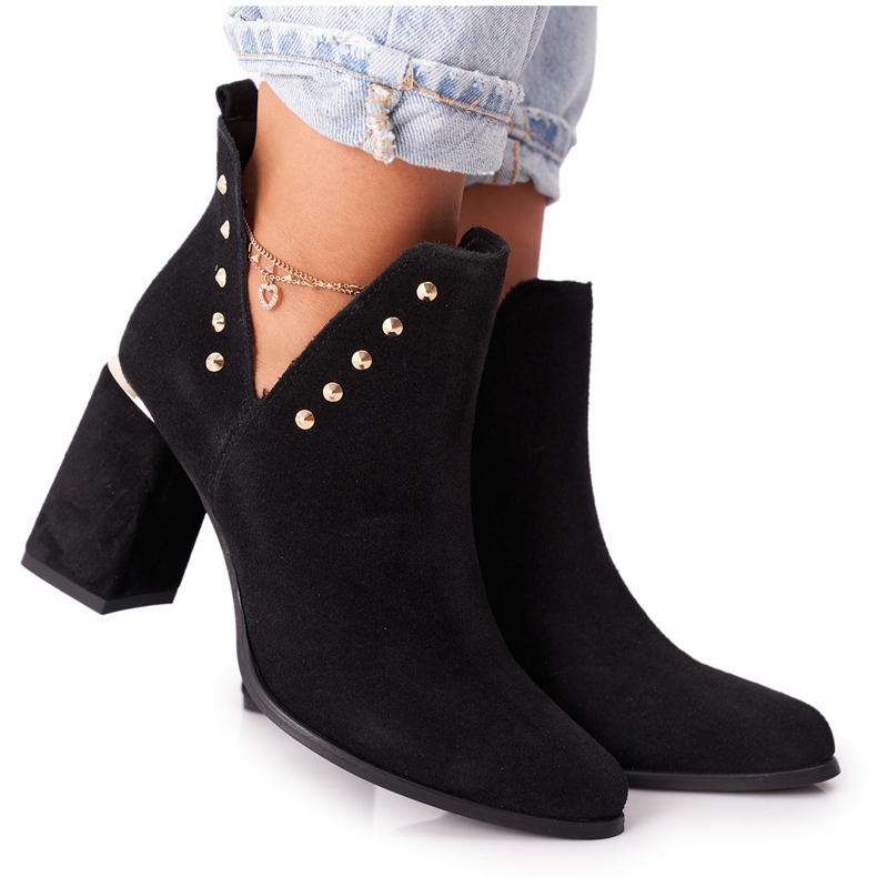 Lewski Shoes Botines de ante para mujer con recortes Lewski Black 3075 negro