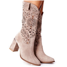 Lewski Shoes Botas de cuero para mujer con tacón Cappuccino Lewski 2923 Pick Me Up beige
