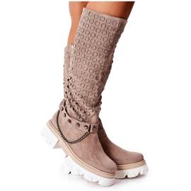 Lewski Shoes Botas de cuero de mujer Lewski Cappuccino Suede 2866 marrón