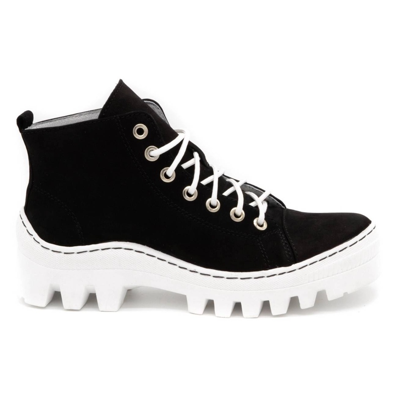 Polbut Botas de mujer de piel D1 negro con blanco