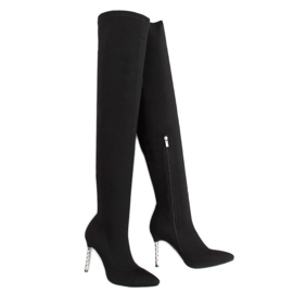 Botas negras por encima de la rodilla con calcetín de tacón alto TM032 Negro