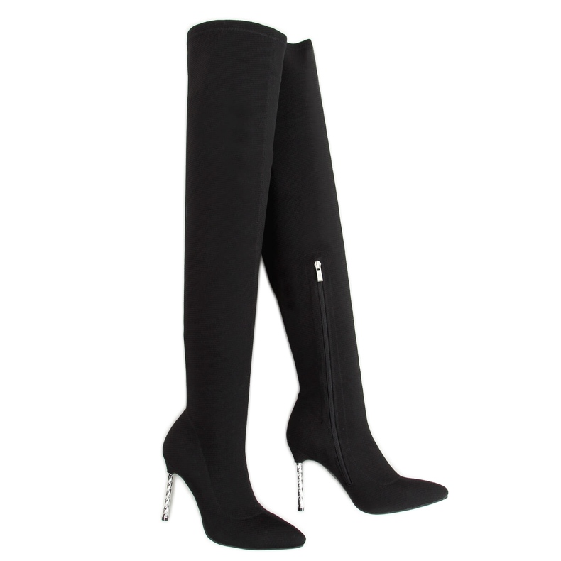 Botas negras por encima de la rodilla con calcetín de tacón alto TM032 Negro