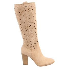 Botas de tacones calados beige RT89956 Beige