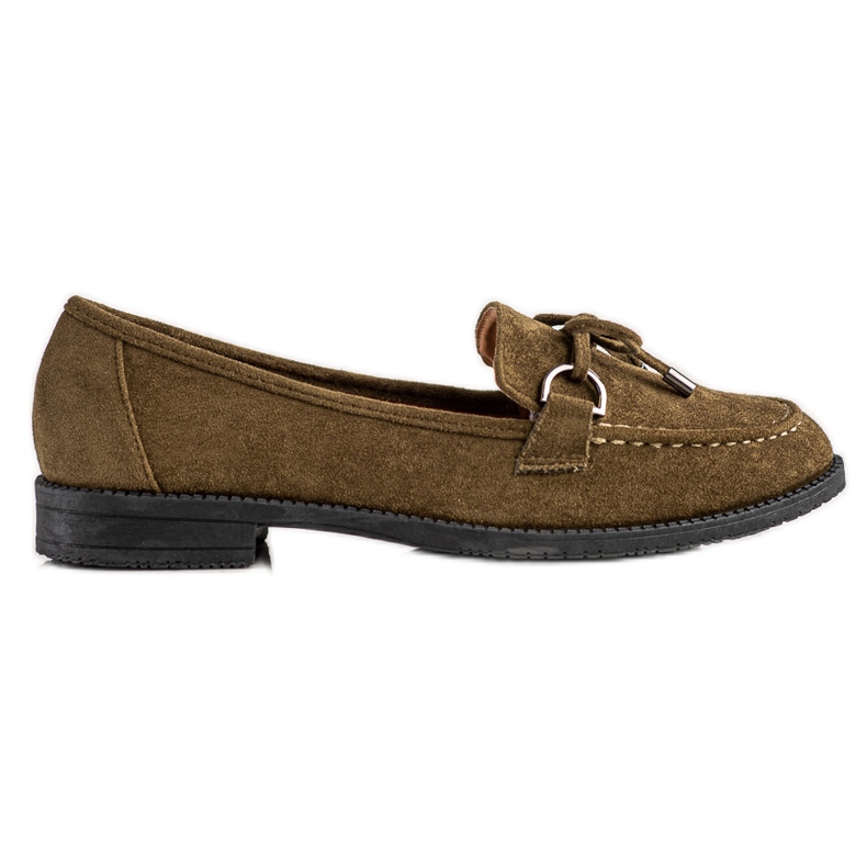 SHELOVET Mocasines de ante con lazo marrón verde