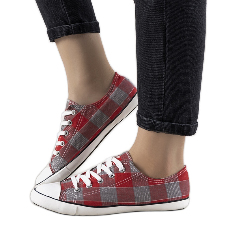 Zapatillas Office de cuadros rojos gris