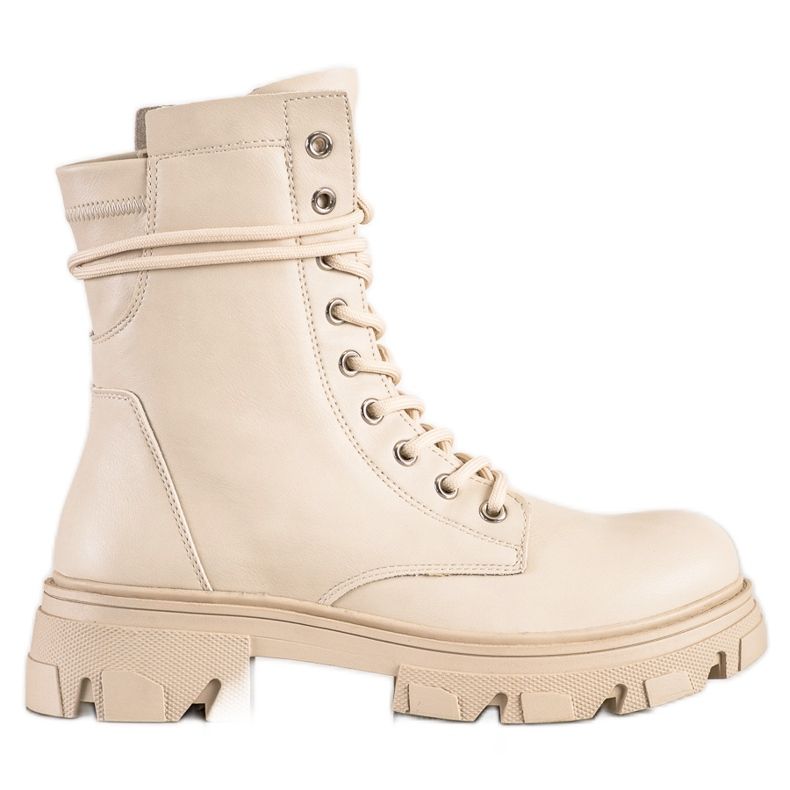 Bestelle Trabajadores con cordones con cuero ecológico beige