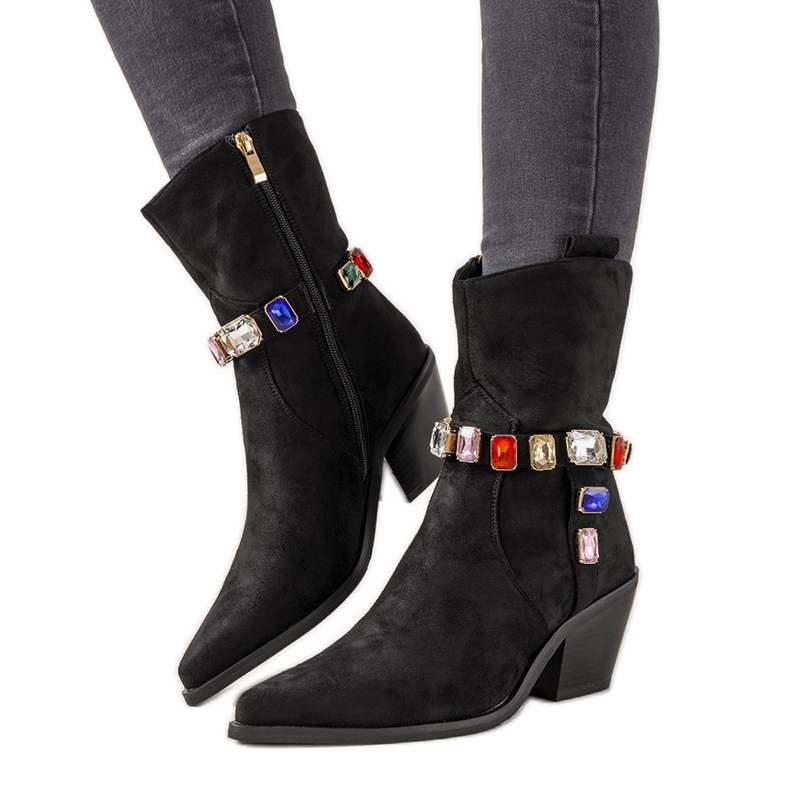 Bota cowboy negra con piedras Mabella de colores negro