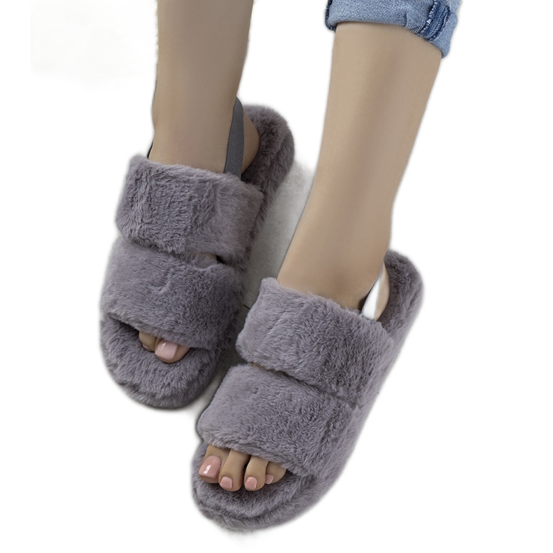 Zapatillas de mujer grises con goma elástica y pelo Rosales Zapatillas de mujer grises con goma elástica y pelo Rosales