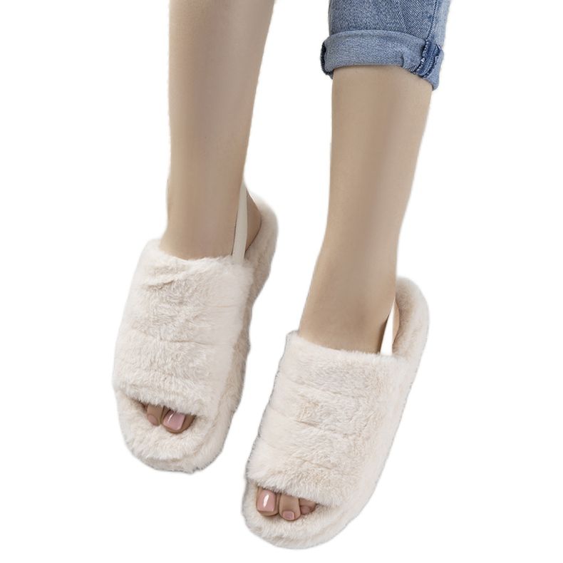 Pantuflas de mujer beige con banda elástica y pelo Fierro