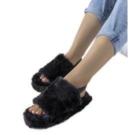 Zapatillas de mujer negras con banda elástica y pelo Fierro negro