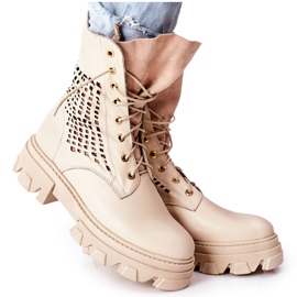 PA2 Botas de cuero calado para mujer Beige Small Hootie PA2 Botas de cuero calado para mujer Beige Small Hootie