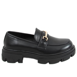 Negro YY11 Mocasines negros con suela gruesa