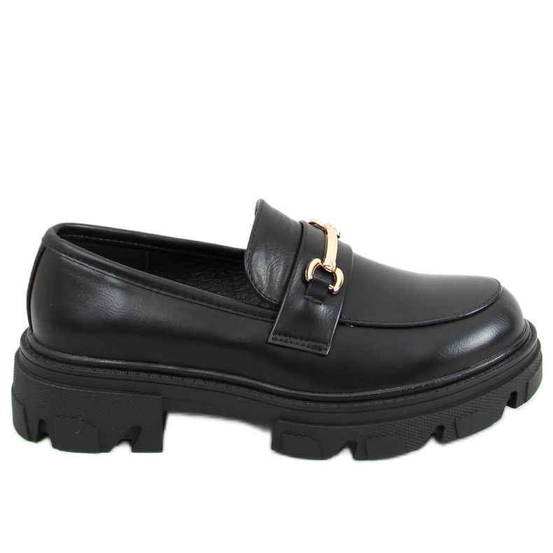 Negro YY11 Mocasines negros con suela gruesa
