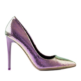 Los tacones altos iridiscentes morados de Audrey violeta