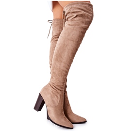 Vinceza Botas De Mujer Con Tacón Ante Beige Monleek