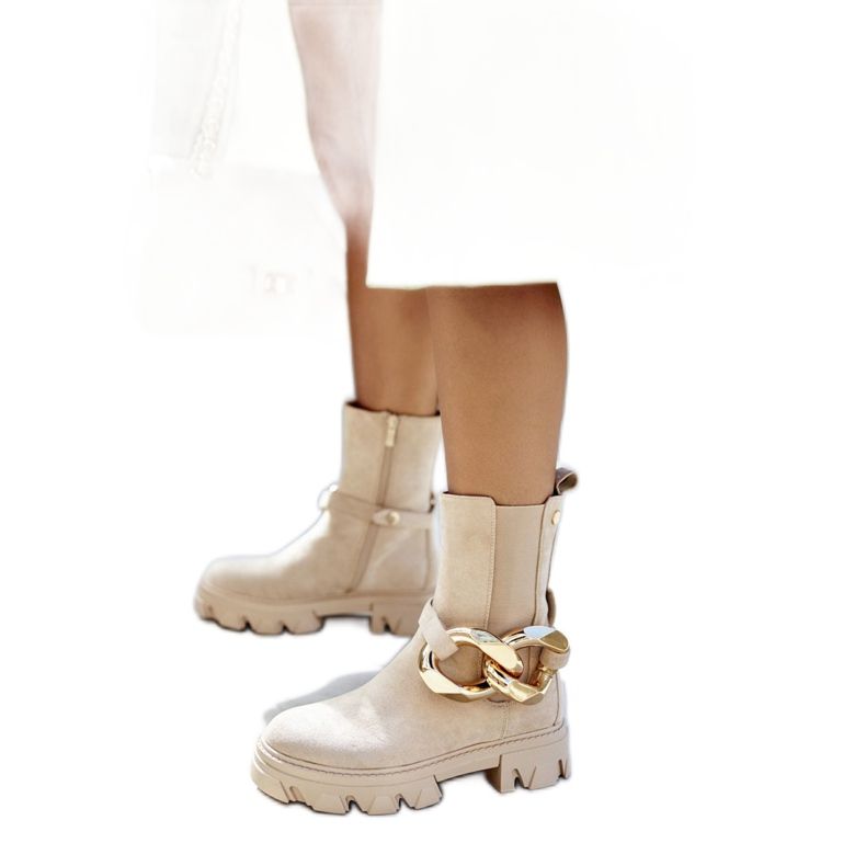PS1 Botines cálidos para mujer Botas Jodhpur Beige Rock My Life PS1 Botines cálidos para mujer Botas Jodhpur Beige Rock My Life
