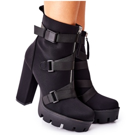 FB3 Botas de Terciopelo para Mujer con Tacón Negro Date prisa
