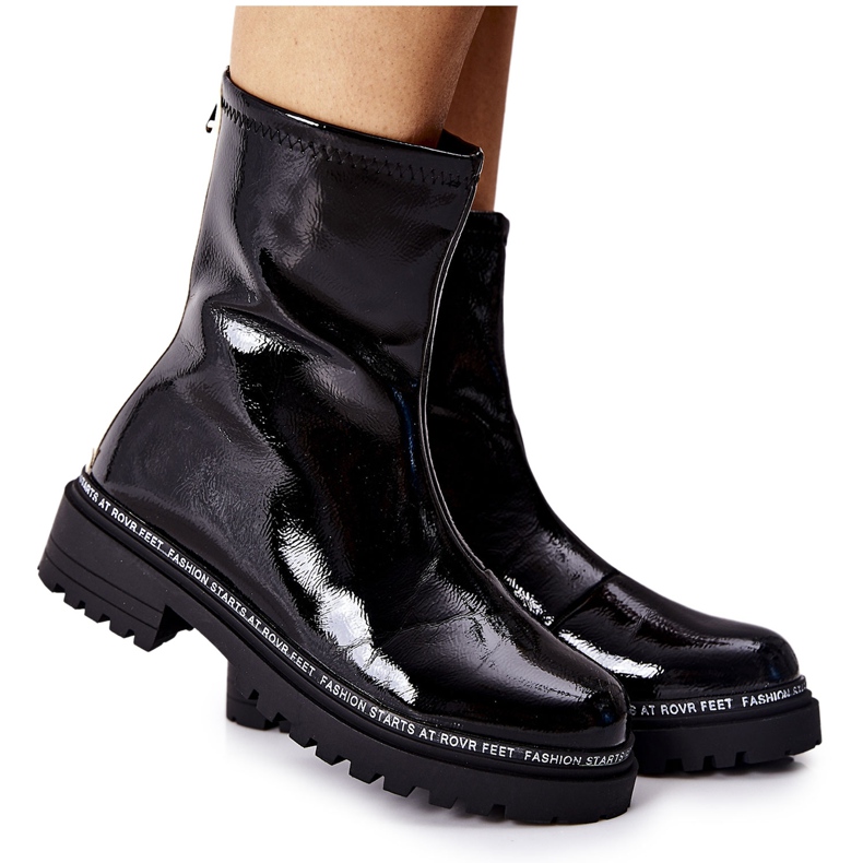 S.Barski Botas cálidas de mujer lacadas en negro Merellien