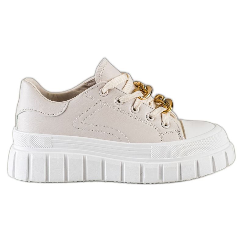 SHELOVET Zapatillas con cadena de moda beige SHELOVET Zapatillas con cadena de moda beige