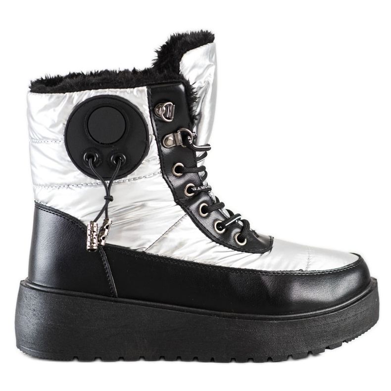 SHELOVET Botas de nieve plateadas en la plataforma blanco negro