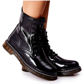 PE1 Botines de trabajadores lacados en una culata deslizante negra negro