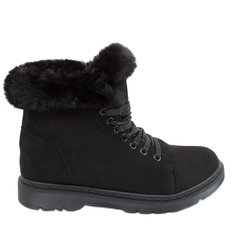 Black XY21 Zapatillas negras con pelo negro