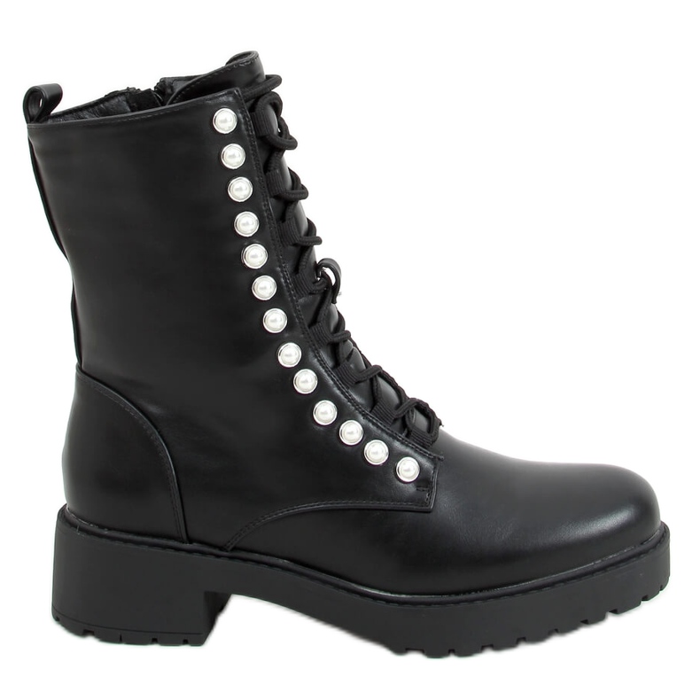 Botas militares con perlas negras R528 Negro