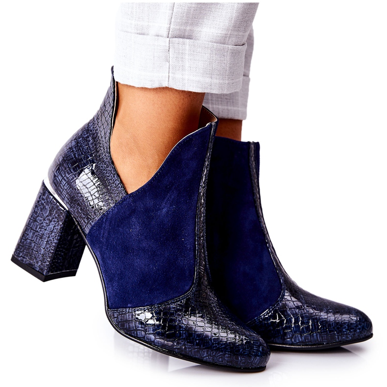 PA2 Botas De Cuero De Mujer Con Tacón Azul Marino I Wish